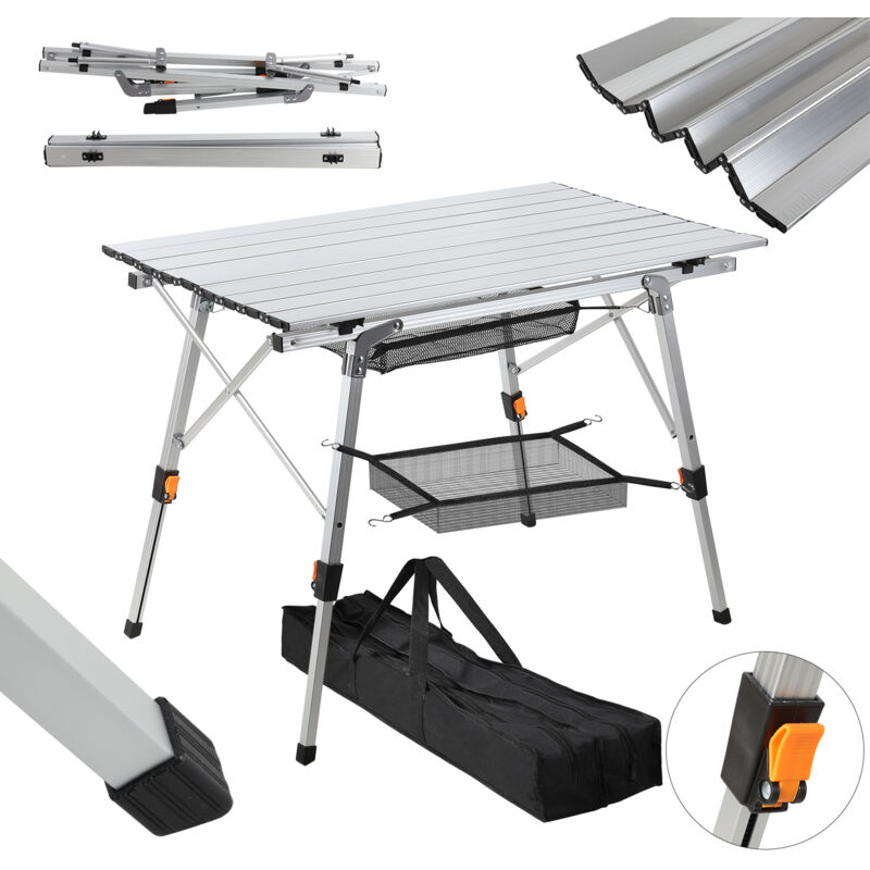 Table de camping pliante en aluminium, 91 x 50 cm, Hauteur réglable, Table d'appoint Table pliante - Argento - Argent - Hengda