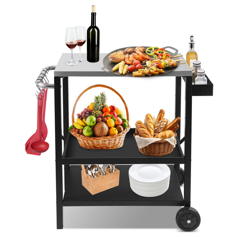 Hengda - Tablette de gril Chariot de service Chariot à 3 niveaux avec support pour sac poubelle Chariot de cuisine Table d'appoint Chariot à