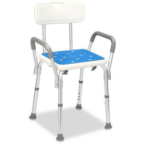 Hengda Tabouret de douche réglable en hauteur jusqu'à 136 kg Tabouret de salle de bain - Avec accoudoir et dossier carréTabouret de douche réglable en hauteur jusqu'à 136 kg tabouret de salle de bain