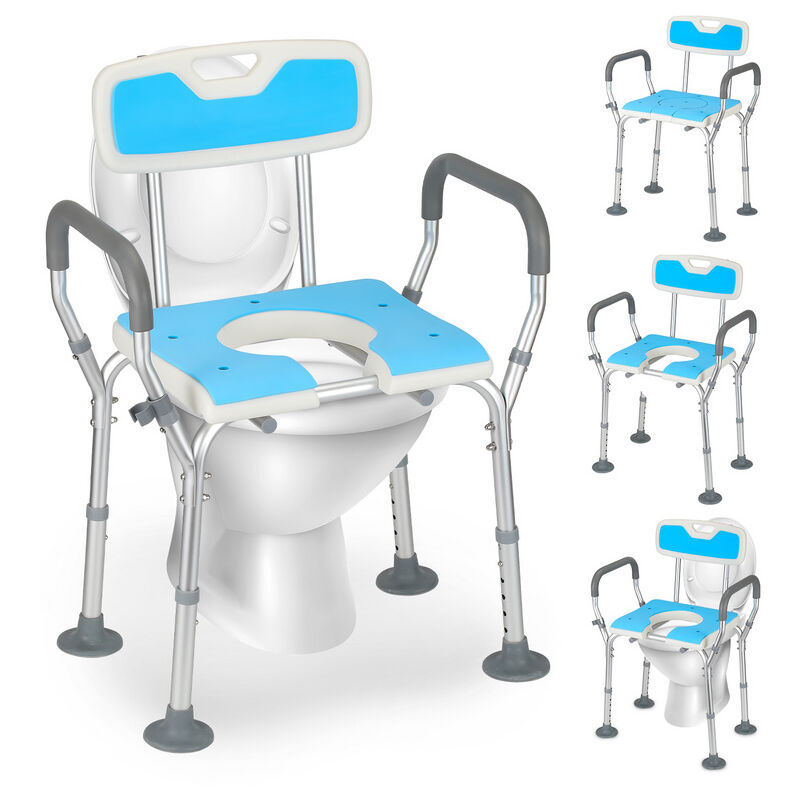 Tabouret de douche- Siège de douche- jusqu'à 135 kg tabouret de salle de bain- chaise de toilette avec bras et dossier 3 in 1 - Hengda