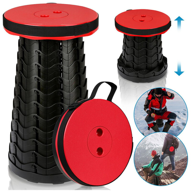 Tabouret Pliant Portable Siège télescopique Réglable en hauteur Chaise de camping Charge Max 150kg rouge - Hengda