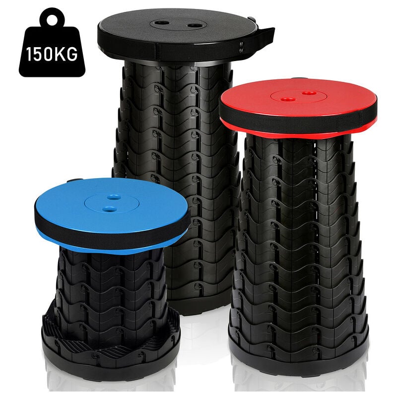Tabouret télescopique tabouret léger petit pliant jusqu'à 150 kg chaise camping pliable noir - Hengda