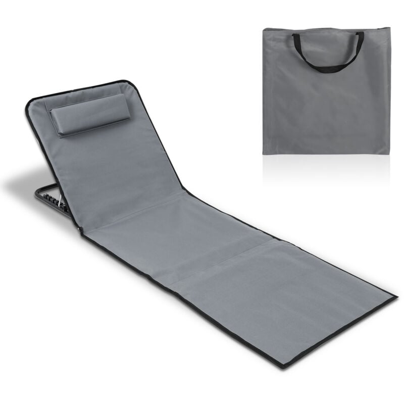 Tapis de plage avec sangle de transport avec appui-tête appui-tête dossier réglable Polyester 600D Gris 1 pièce 158cm x 55cm