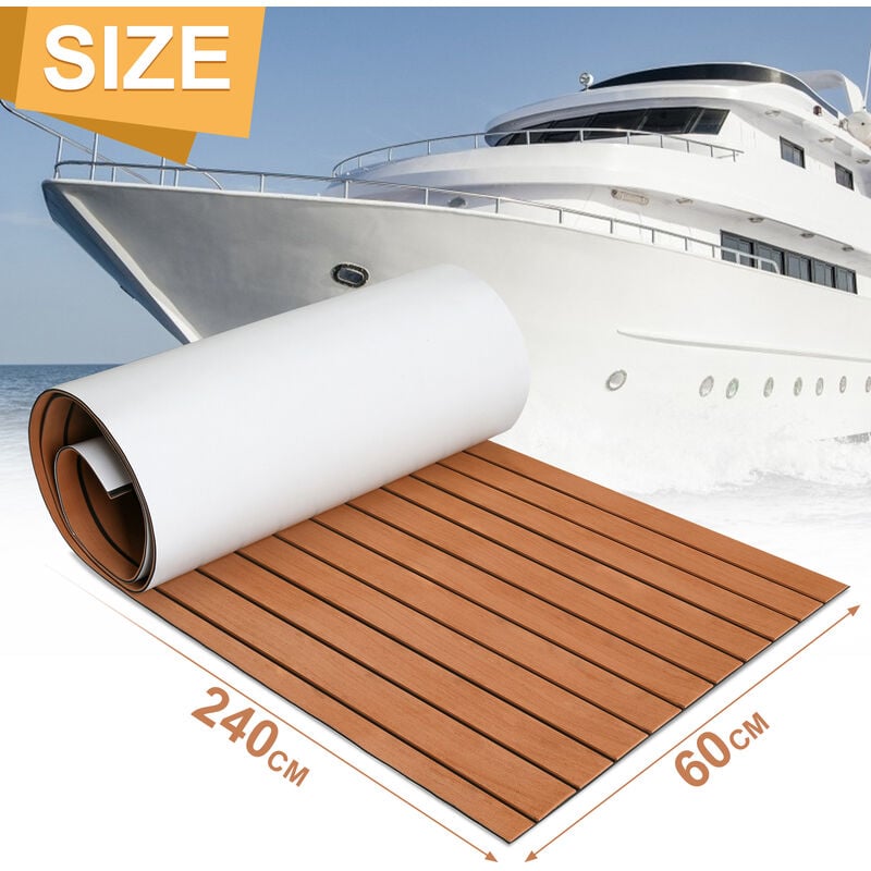 Tapis de pont eva Tapis de bateau en mousse Feuille de pont en teck Faux bateau 1X Stripes 2400x600x5mm Marron - Hengda