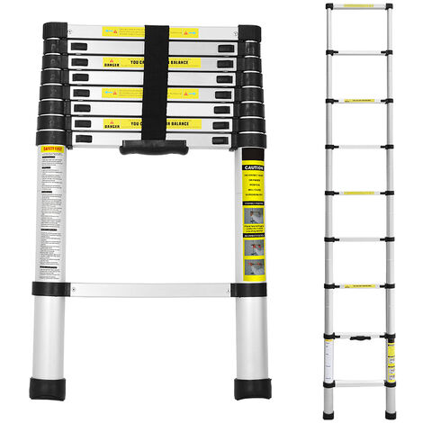 Hengda 2.6M Teleskopleiter Aluminium Mehrzweckleiter Fingerklemmschutz Auszeihleiter Klappbar Aluminiumleiter Antirutsch bis 150 KG