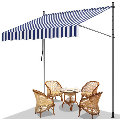 Hengda Tenda a bracci manuale Tenda retrattile senza foratura 200x120cm Bianco Blu