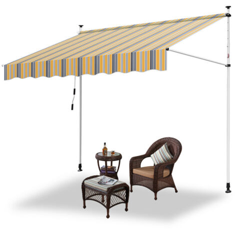 Hengda Tenda da sole a scomparsa manuale Tenda da sole a terrazza Non è necessario alcun trapano Manovella Altezza regolabile  2.5M. giallo e blu