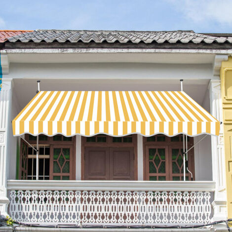 Hengda Tenda da sole a scomparsa manuale Tenda da sole a terrazza Non è necessario alcun trapano Manovella Altezza regolabile  3M. giallo e bianco