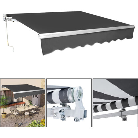 Hengda Tenda da sole retrattile per balconi con tessuto resistente ai raggi UV e all'acqua  angolo regolabile 0-30°  350x300cm Grigio