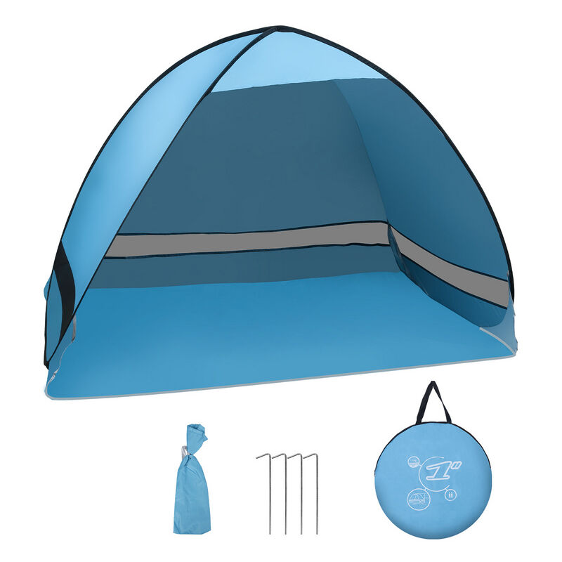 Tente de plage Tente de soleil de plage pop-up, uv 50+ portable 2 ou 3 Personnes Famille Extérieur Bleu 200x120x130cm pas de rideau - Hengda