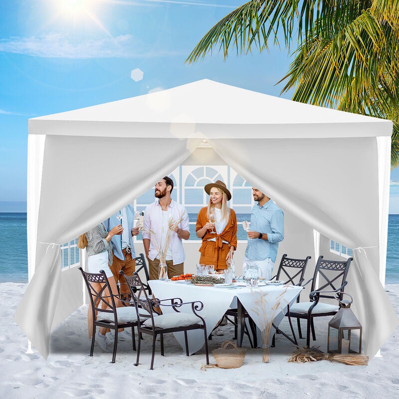 Tonnelle Pavillon Tente de Jardin – Tente pratique pour la plage. montage facile avec Easy-Klett. parfait pour les fêtes 3x3m Blanc - Blanc