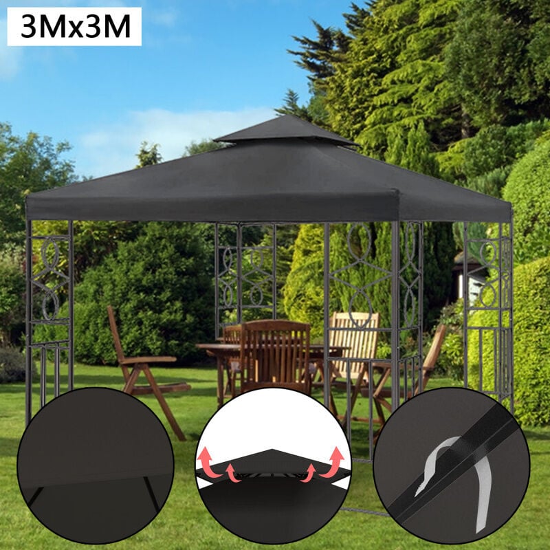 Toit de rechange 3x3M couverture de pavillon Bâche de toit pour Gazebo toit de pavillon double - Hengda