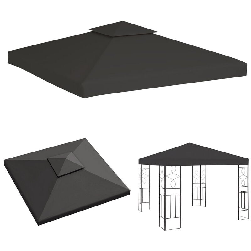 Toit de remplacement Soft 3x3M pa Bâche de toit pour Gazebo Toit de pavillon avec conduit de cheminée - anthracite - Hengda