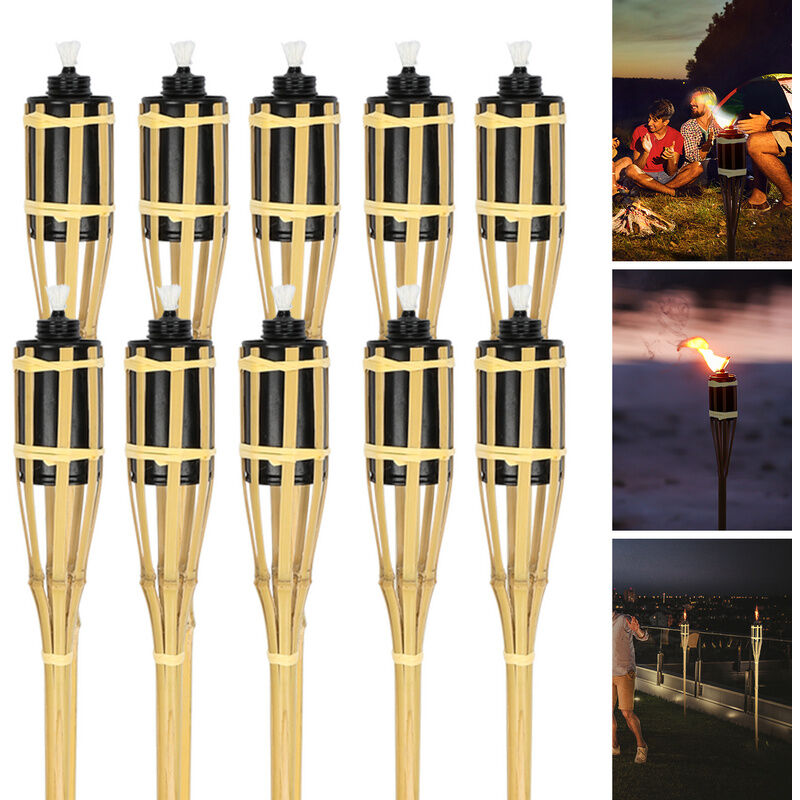 Hengda - Torche de jardin en lot de 10. flambeaux en bambou. avec mèche. éclairage d'ambiance. hauteur : 90 cm. nature
