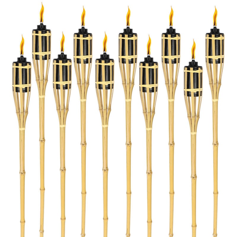 Hengda - Torche de jardin en lot de 10. flambeaux en bambou. avec mèche. éclairage d'ambiance. hauteur : 90 cm. nature
