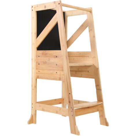 Hengda Torre de aprendizaje de madera. Torre de observación para niños. Taburete Baby Step con Pizarra - Blanco