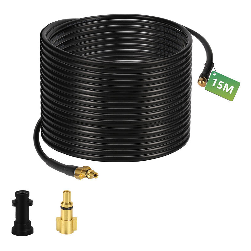 Hengda - Tuyau pour nettoyeur haute pression 15m Tuyau déboucheur flexible noir Nettoyage de canalisations