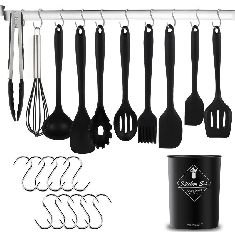Ustensile de Cuisine en Silicone avec Support. Outils de Gadget Résistant à la Chaleur Antiadhésif Non Rayures sans bpa - 12 Pcs - Hengda
