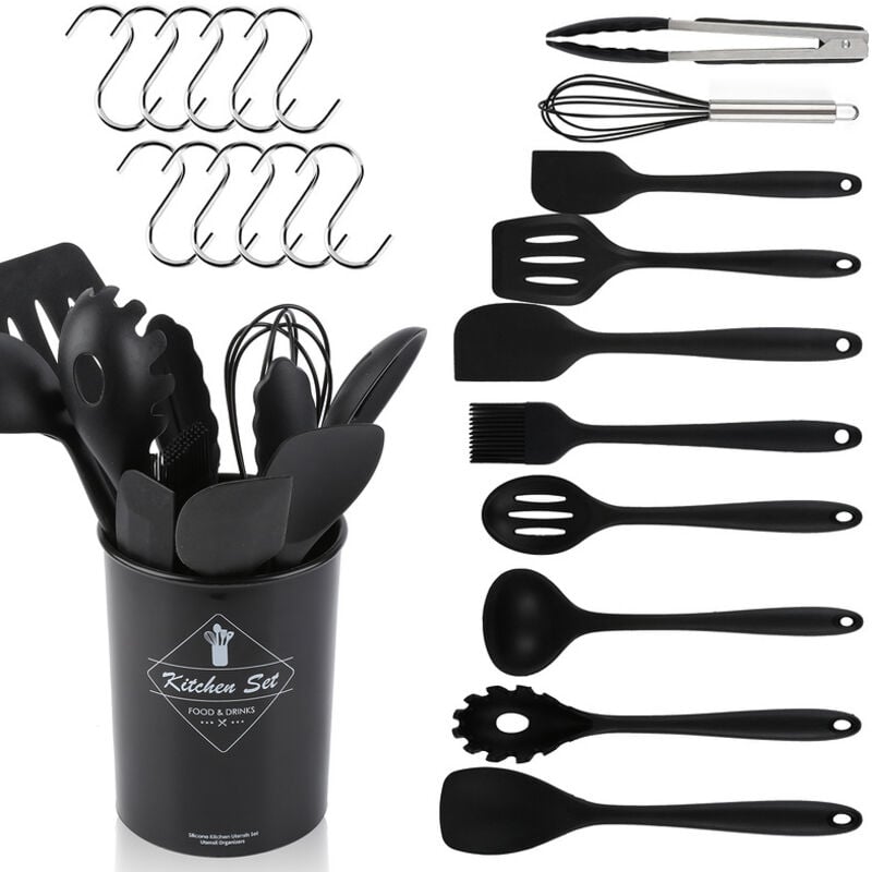 Hengda - einfeben Ustensile de Cuisine en Silicone avec Support, Outils de Gadget Résistant à la Chaleur Antiadhésif Non Rayures sans bpa - 12 Pcs