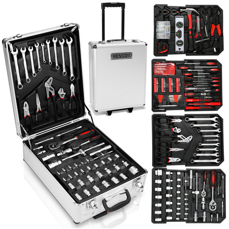 Valise multi outils 1031 pièces Noir Boite à Outils Coffre en Acier Chromé Vanadium et Trolley - Hengda