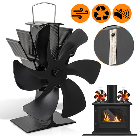 Hengda Ventilador eléctrico de 6 aspas para chimenea con calefacción - Negro