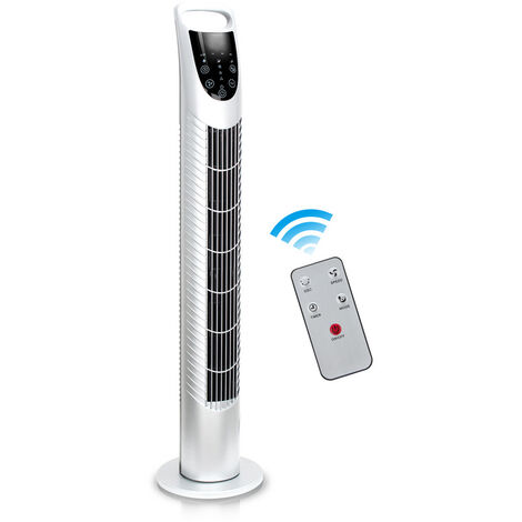 Hengda Ventilateur tour avec télécommande silencieuse 75° minuterie de ventilateur oscillant, ventilateur sur pied tour, blanc - blanc
