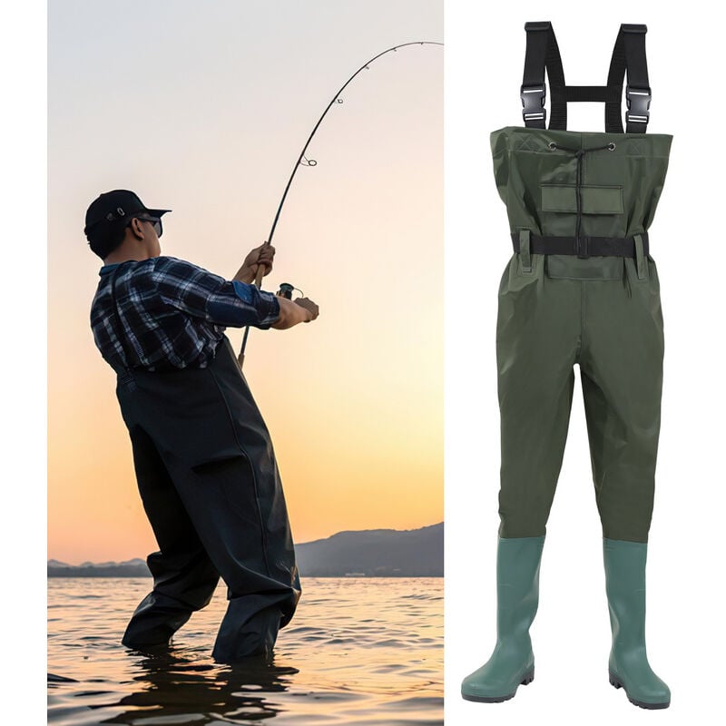 Waders deniers nylon poisson étang de pêche pantalon imperméable pêcheur étang pantalon en caoutchouc avec bottes 43 avec crochet - Hengda