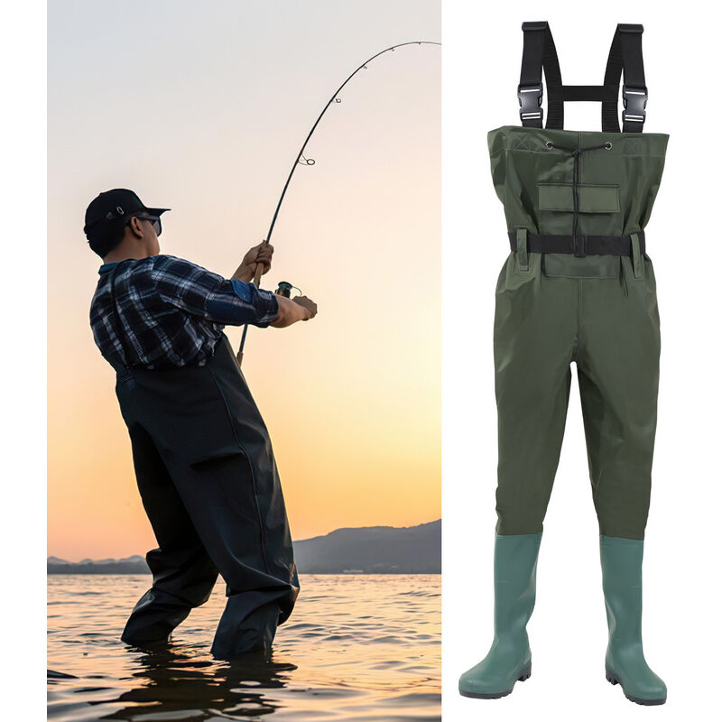 Waders deniers nylon poisson étang de pêche pantalon imperméable pêcheur étang pantalon en caoutchouc avec bottes 47 avec crochet - Vert - Hengda