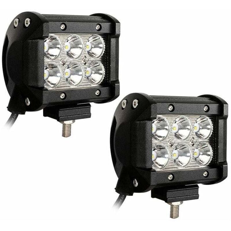 Image of Hengda Work Light 2x 18W Fari LED quadrati 12V 24V Luci di guida IP67 impermeabili Luci da lavoro fuoristrada per motociclette Auto ATV SUV - Nero