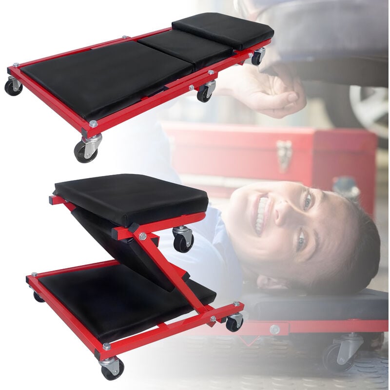 Werkstatt-Rollbretter 2 in 1 Rollbrett Werkstattliege Montageliege klappbar Werkstatthocker 360° drehbar Lenkrollen bis 150 kg Belastbar Hengmei