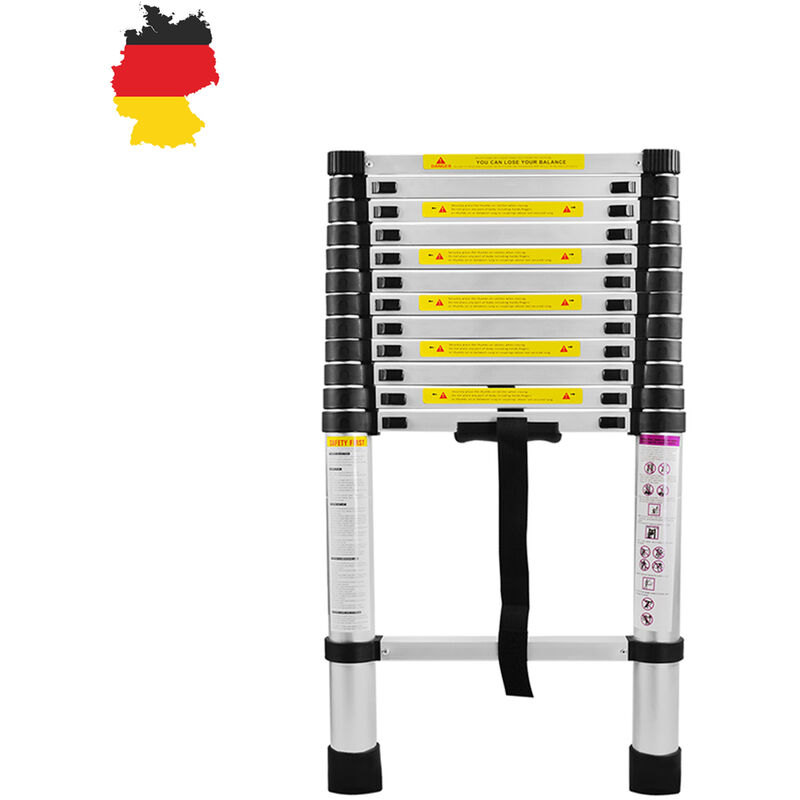 Teleskopleitern 3.8M Alu Teleskopleiter Klappleiter Stehleiter Schiebeleiter Mehrzweckleiter Leiter Anlegeleiter Aluleiter (3.8M) Hengmei
