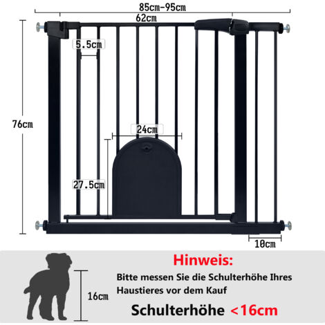 Barriere Pour Sécurité Chien Extensible, Barrière Animal Domestique Pour Portes Escaliers Couloirs, Noir 110 × 72cm