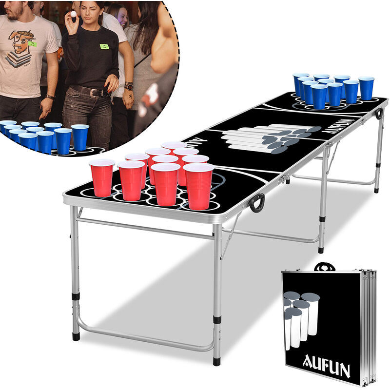Table de ping pong Beer Pong Set de table avec 100 gobelets,réglable en hauteur Jeux de fête table de pong pliables avec 5 balles Hengmei