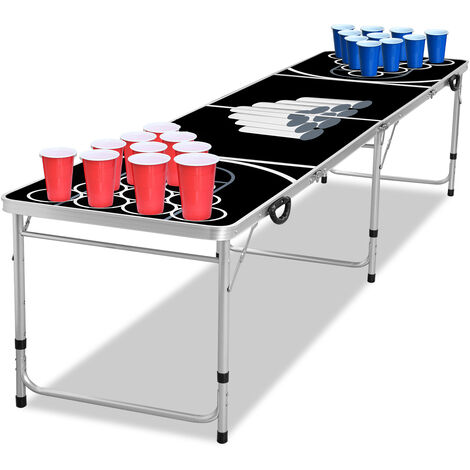 HENGMEI Beer Pong Tisch Set Bierpongtisch Höhenverstellbar Klappbarer Table für Partyspiele Trinkspiele inkl. 5 Bälle und 100 Bechern