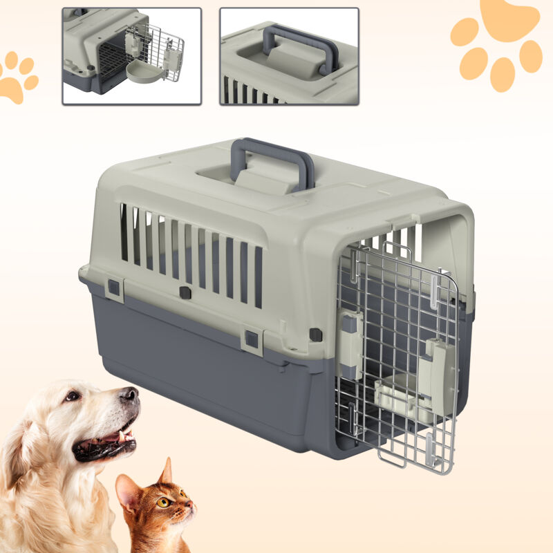 Boîte de transport pour chiens et chats Boîte de transport pour avion Boîte de voyage pour voiture avec fenêtre en plastique & porte en fer & bac &