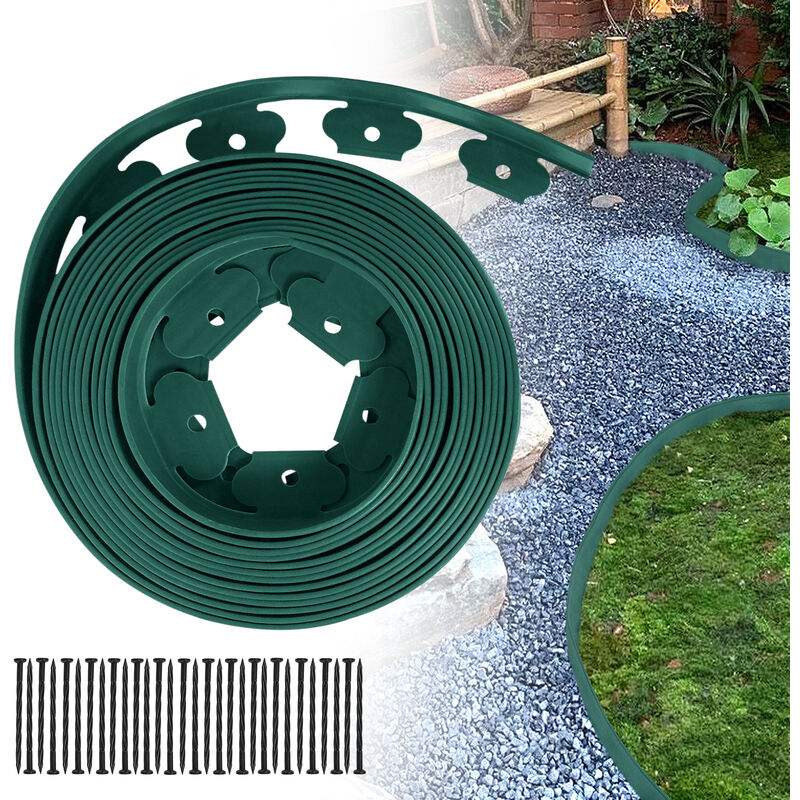 Bordure de jardin Bordure de pelouse en plastique flexible avec 60 clous de fixation Vert 20 m Hengmei