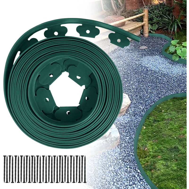 Hengmei - Bordure de jardin Bordure de pelouse en plastique flexible avec 90 clous de fixation Vert 30 m