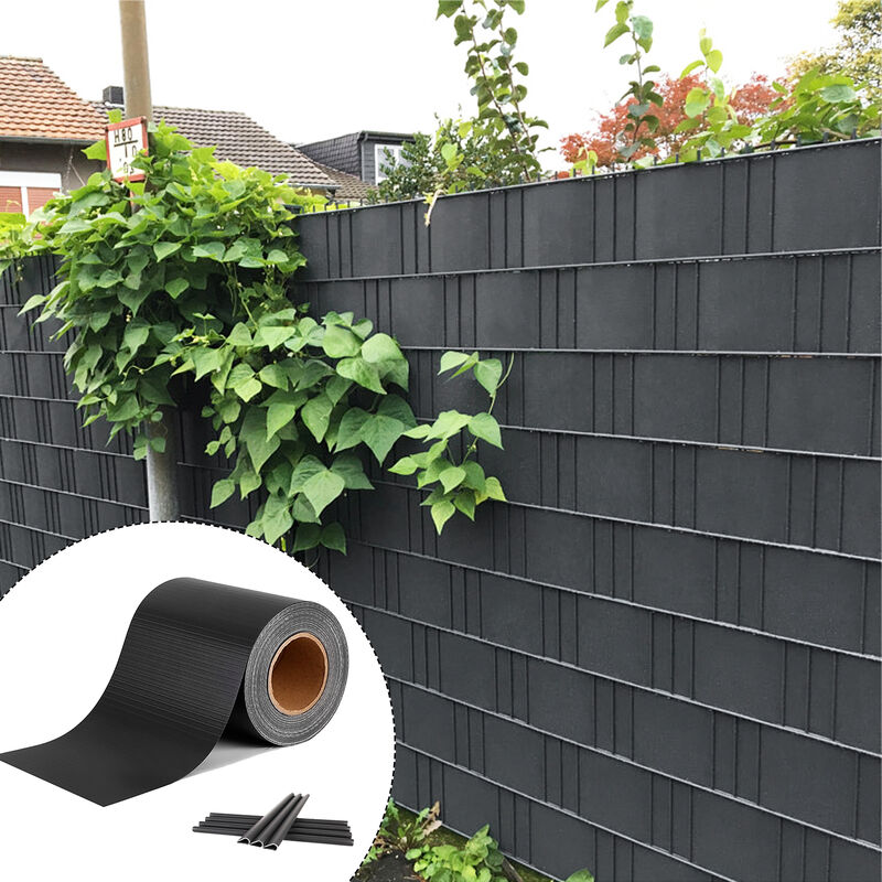 Hengmei - Clôture pvc Brise Vue Occultant Cloture en pvc Avec Clips de fixation brise vue Protection contre le vent(35 m x 19 cm, Anthracite)