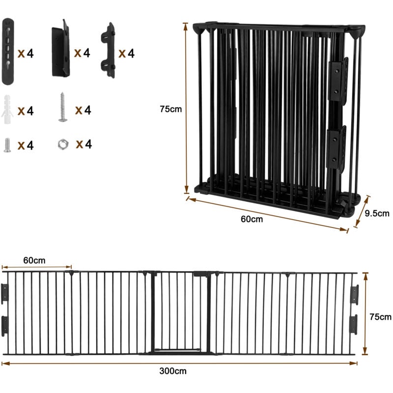 HENGMEI Grille de Protection de Cheminée Feux Pliable en Métal avec Porte de 300 cm - Barrière de Sécurité pour Enfants, Bébé et Animaux Domestiques