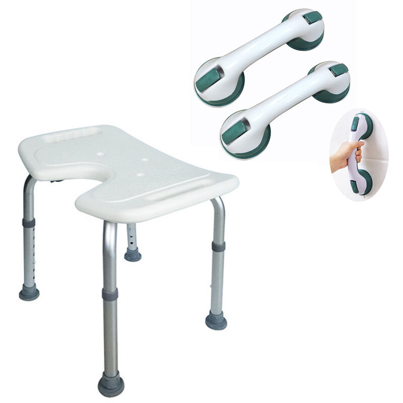 Siège de douche Tabouret de douche, en aluminium, réglable en hauteur, rectangle, pour personnes âgées, handicapées et enceintes (type d) Hengmei