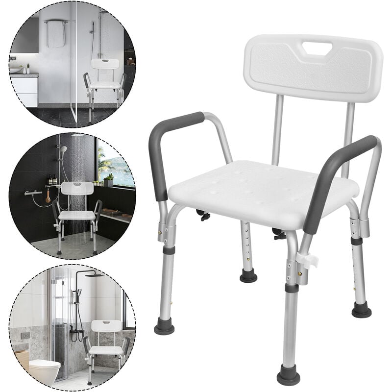 Siège de douche Tabouret de douche réglable en hauteur - Siège de douche - Aide à la douche avec accoudoirs et dossier… Hengmei