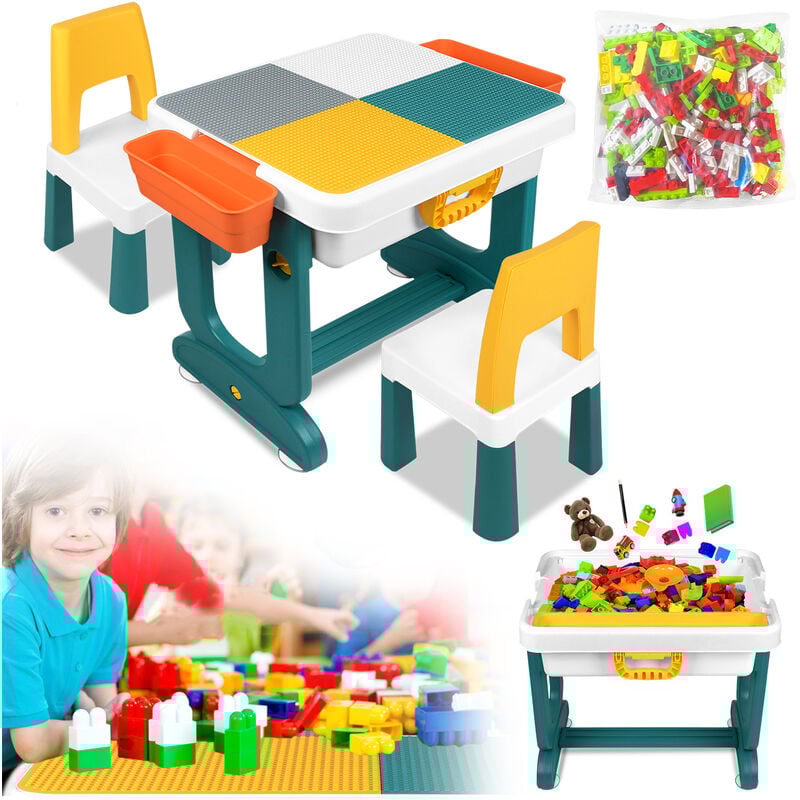 Kindertische Kindertisch Aktivitätstisch Set mit 1 Stühle und Stauraum Multifunktionaler Bausteintisch mit doppelseitiger Tischplatte Schreibtisch