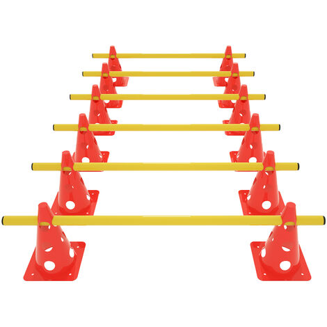 HENGMEI Kit de coordination de 18 pièces pour entraînement de coordination Haies d'agilité Réglable Pour football, enfant, chien, dresseur