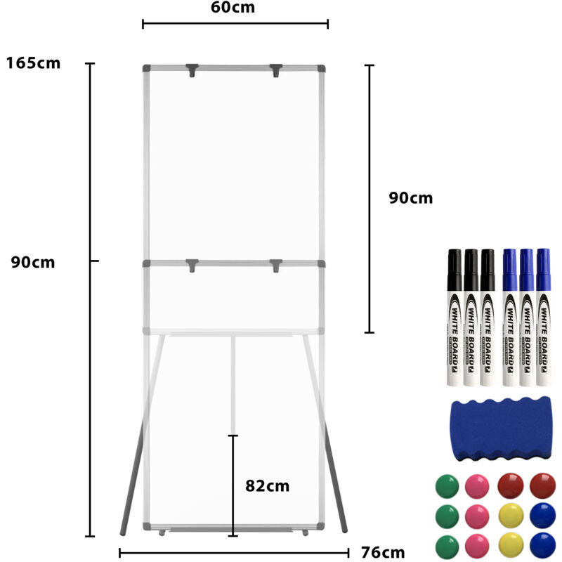 Image of Lavagna magnetica con supporto, 60 x 90 cm, regolabile in altezza, magnetica, scrivibile, lavabile, supporto per carta (supporto a tre zampe)