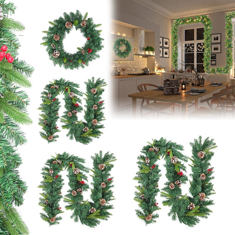 HENGMEI 5M Weihnachtsgirlande Tannengirlande mit Beleuchtung Weihnachtsdeko Girlande Künstliche Weihnachtskranz(Mit Lichterkette, 500cm)