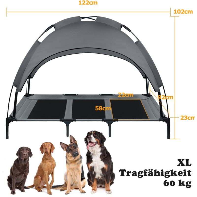 HENGMEI Lit pour chien avec toit - Protection solaire - XL - 122 x 92 x 102 cm - Avec baldaquin - Pour l'extérieur - Avec repose-pieds antidérapant