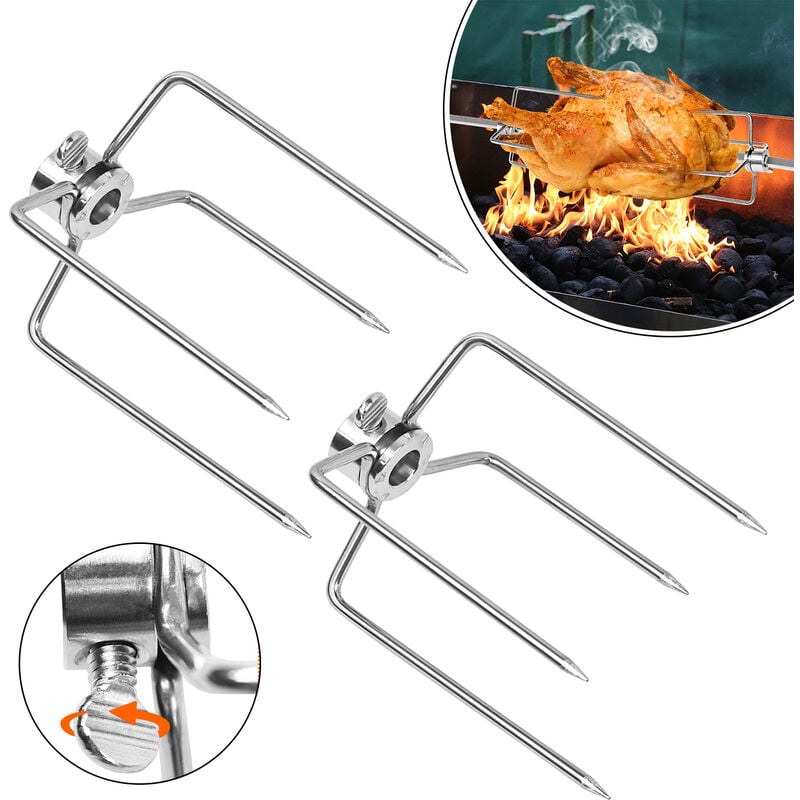 Hengmei - Ustensile de barbecue Lot de 2 piques à viande en acier inoxydable - Pour barbecue - Pour rôtissoire, fourchette à barbecue