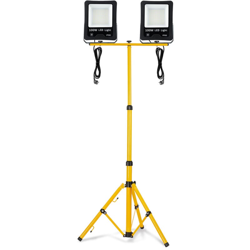 HENGMEI Projecteur LED 2x100W Blanc froid avec Trépied - Projecteur de travail à LED étanche IP66 pour usage intérieur et extérieur