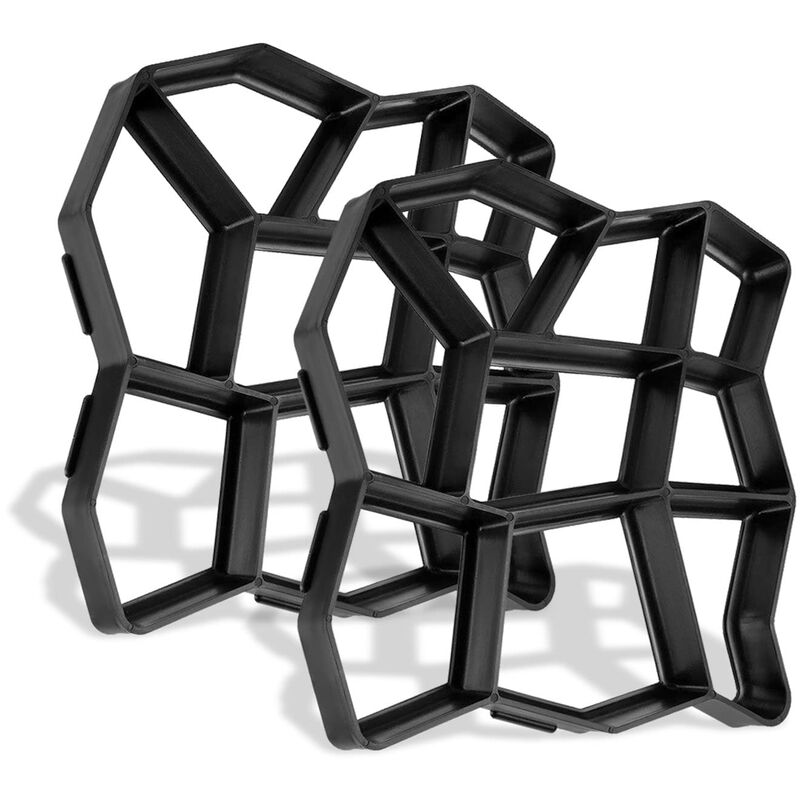 Carrelage Moules de fabrication de chemins en béton Lot de 2 Coupe - Noir - 9 grilles - 43 x 43 x 4 cm - En plastique naizy