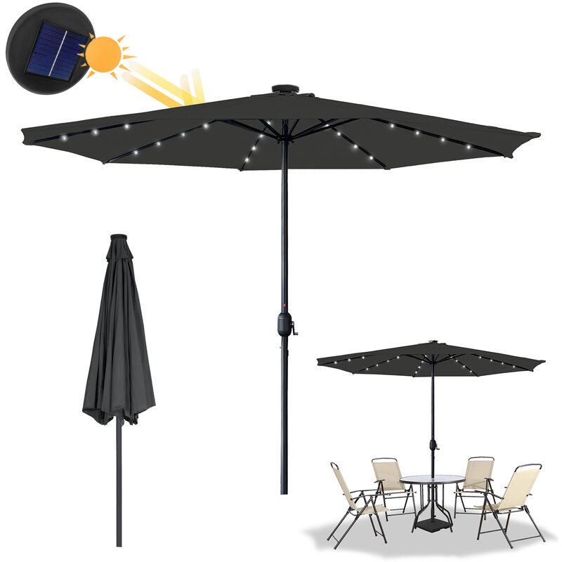 Accessoire pour parasol 350 cm Parasol de Jardin en Aluminium, Avec manivelle, Avec led solaire Pour Balcon, Terrasse, Gris Foncé Hengmei